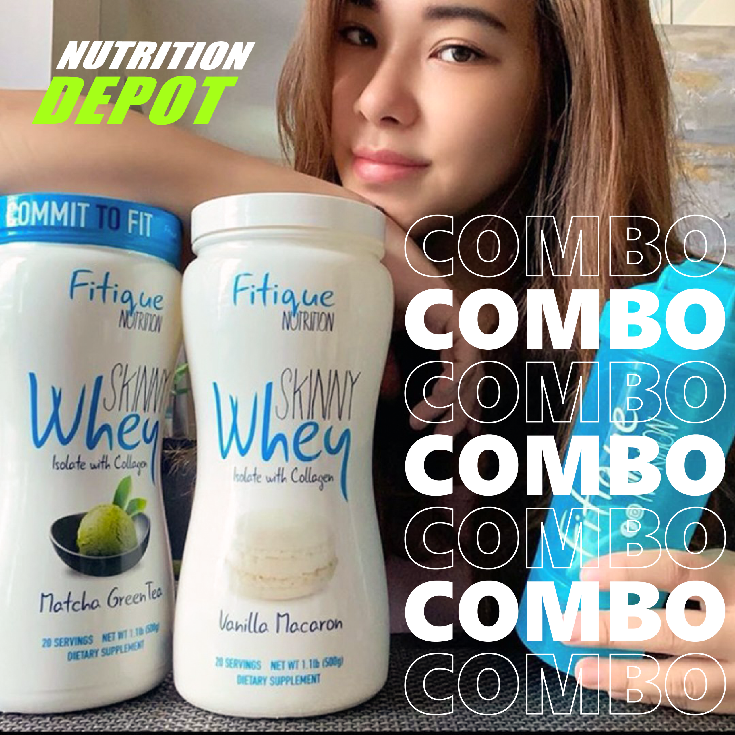 [GET 1 SHAKER] 2 瓶 x スキニー ホエイ アイソレート with コラーゲン フィティーク ニュートリション (500g) のコンボ